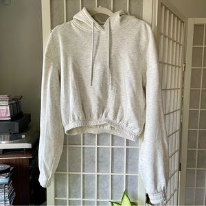 H&M light Grey Salt and Pepper Cropped Hoodie